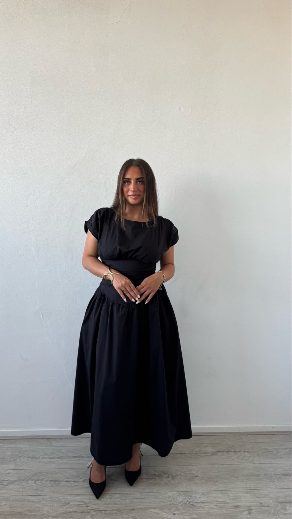 Elegant Black Fit And Flare Floor Length Dress