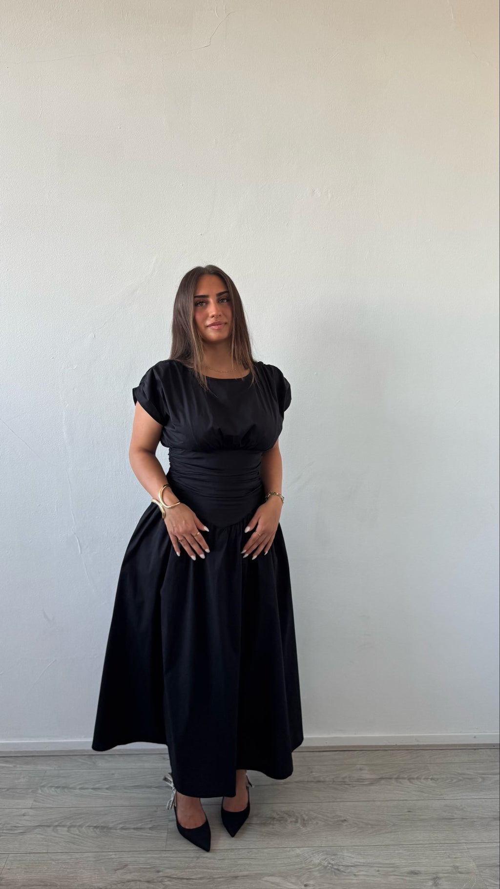 Elegant Black Fit And Flare Floor Length Dress